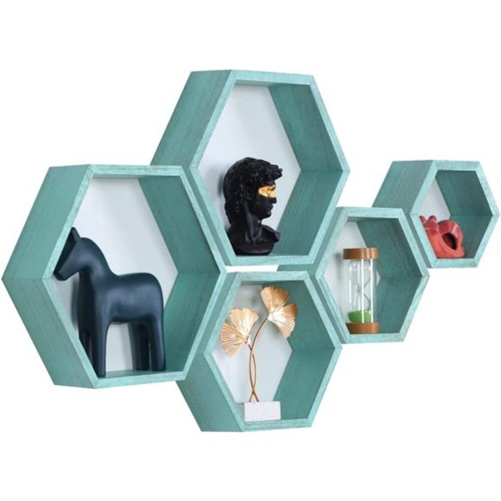 New Hexagon Floating Shelves,Wall Mounted Wood Farmhouse Storage